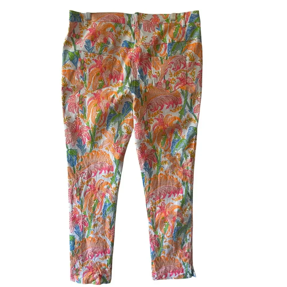 Gretchen Scott Tropical Leaf Pants Womens XL Colorful Cotton High Waisted Pants